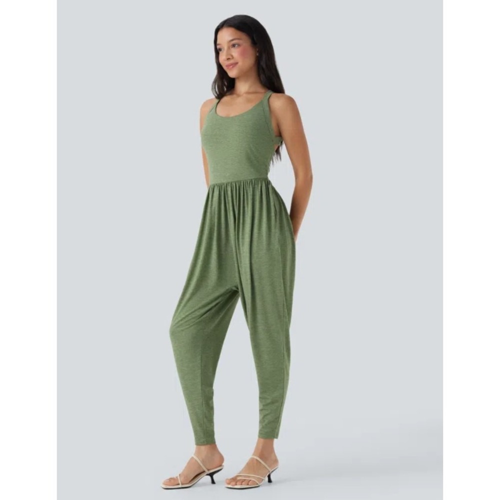 Sleeveless Green Jersey Jumpsuit